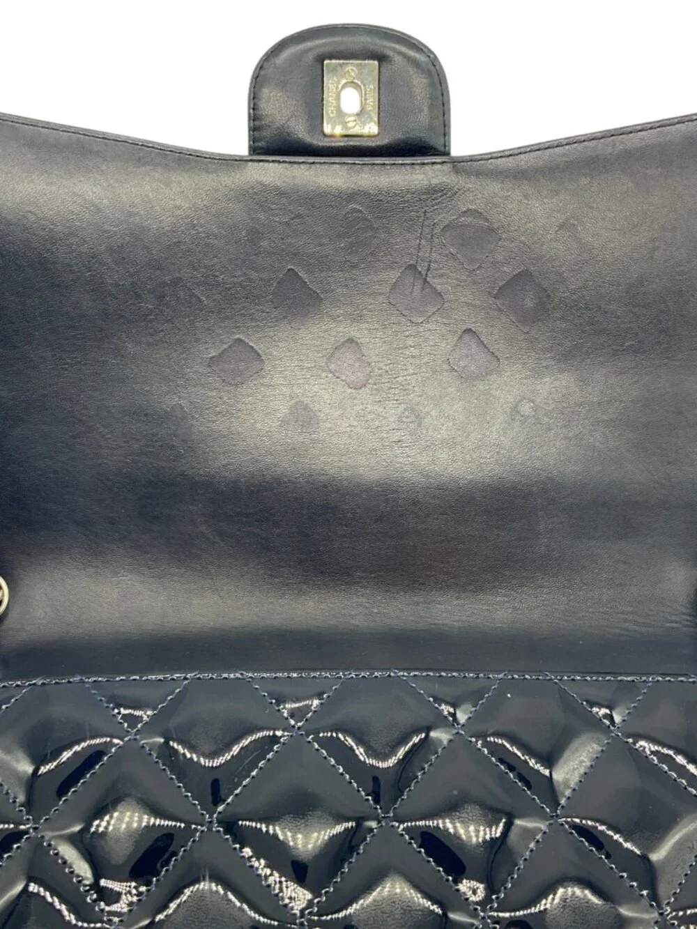 Chanel Navy Blue Patent Leather Maxi Flap Bag